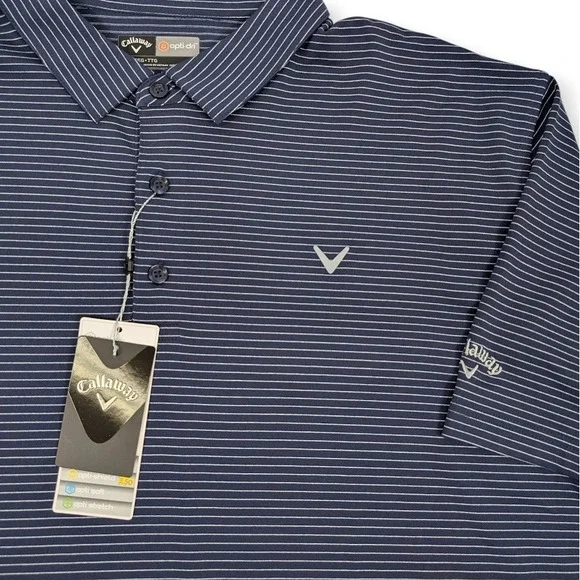 Callaway Opti-Dri Polo Shirt Mens 2XL Navy Blue White Striped Golf Performance - Picture 6 of 8